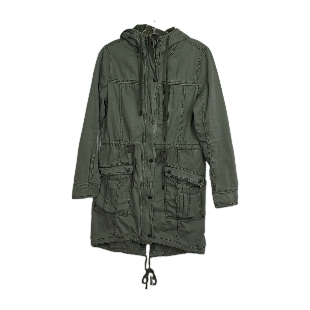 Abercrombie & Fitch Full-Zip Jacket Women's XS Olive Green Hood Pockets Long